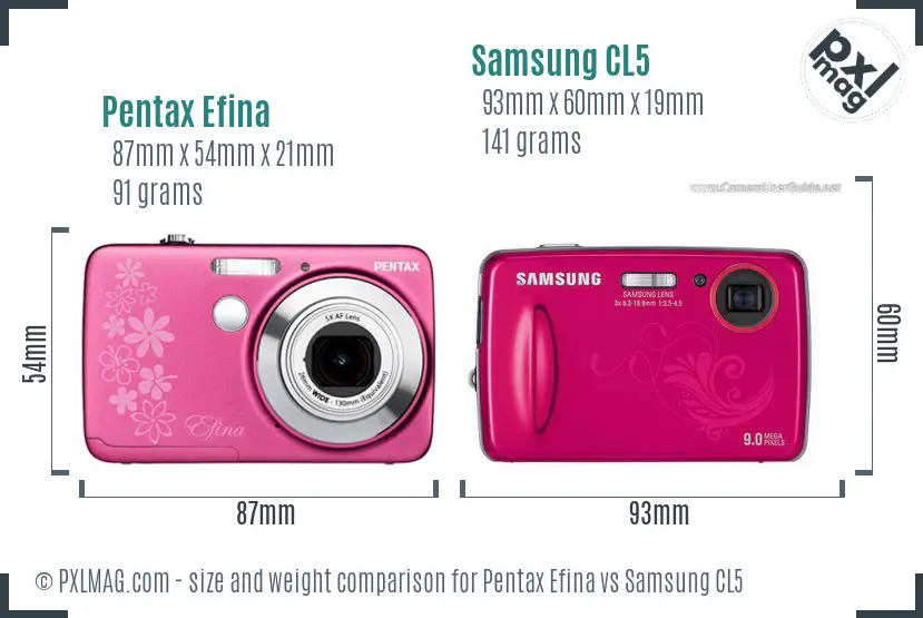 Pentax Efina vs Samsung CL5 size comparison