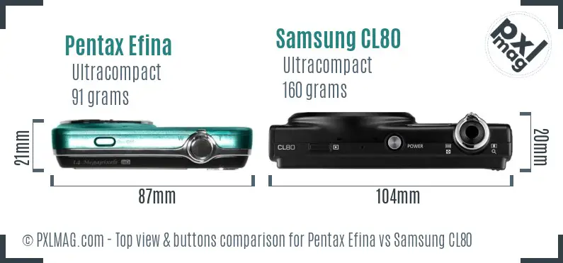 Pentax Efina vs Samsung CL80 top view buttons comparison