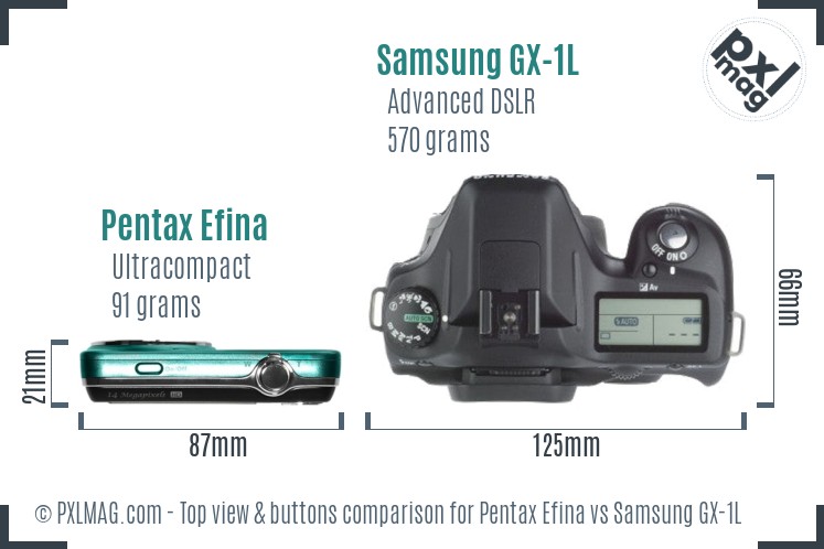Pentax Efina vs Samsung GX-1L top view buttons comparison