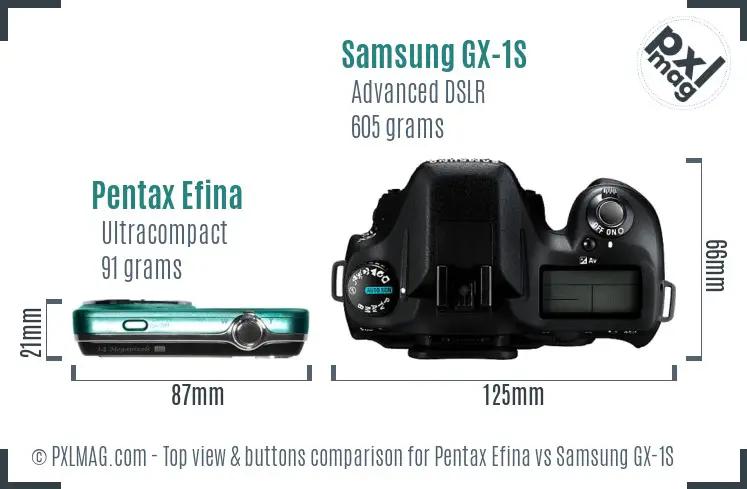 Pentax Efina vs Samsung GX-1S top view buttons comparison