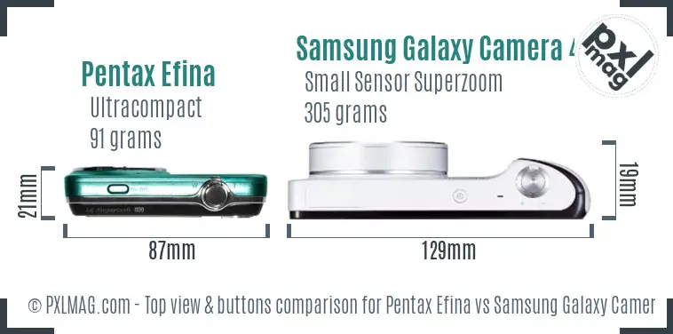 Pentax Efina vs Samsung Galaxy Camera 4G top view buttons comparison