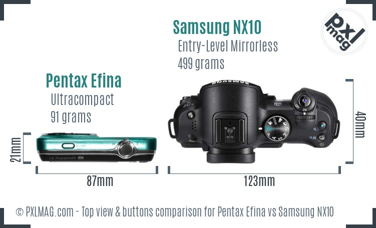 Pentax Efina vs Samsung NX10 top view buttons comparison