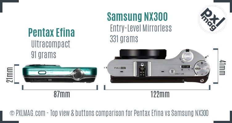 Pentax Efina vs Samsung NX300 top view buttons comparison