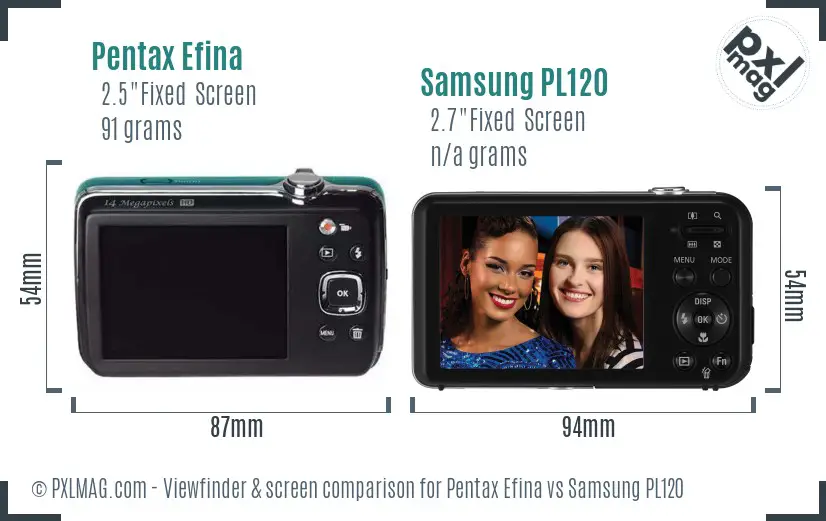 Pentax Efina vs Samsung PL120 Screen and Viewfinder comparison