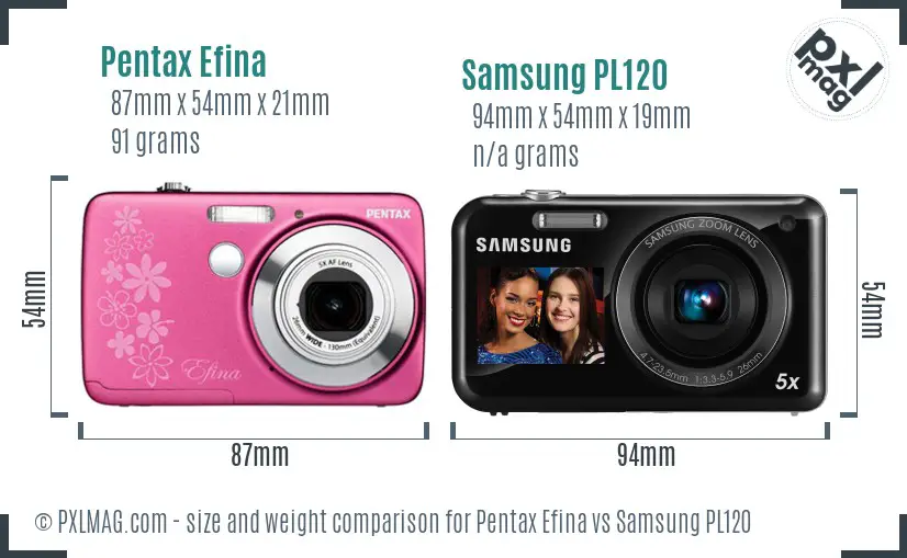 Pentax Efina vs Samsung PL120 size comparison