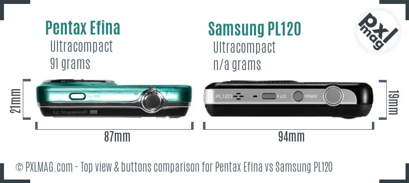 Pentax Efina vs Samsung PL120 top view buttons comparison