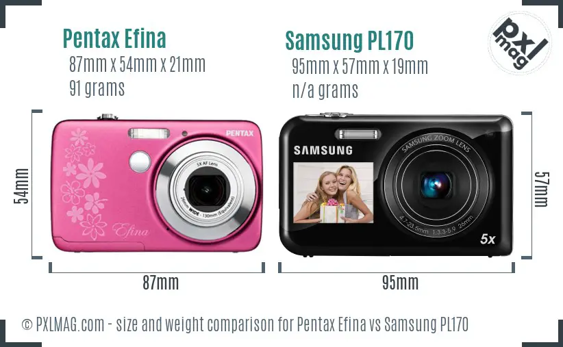 Pentax Efina vs Samsung PL170 size comparison