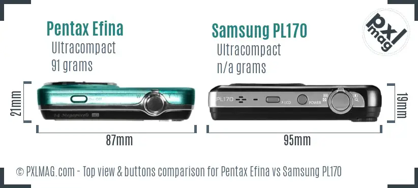 Pentax Efina vs Samsung PL170 top view buttons comparison