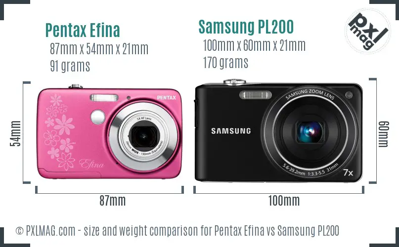 Pentax Efina vs Samsung PL200 size comparison