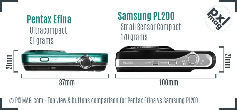 Pentax Efina vs Samsung PL200 top view buttons comparison