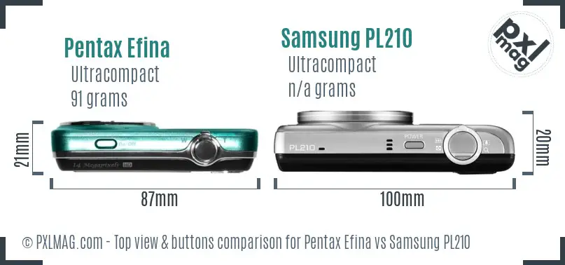 Pentax Efina vs Samsung PL210 top view buttons comparison Pentax Efina vs Samsung PL210 top view buttons comparison