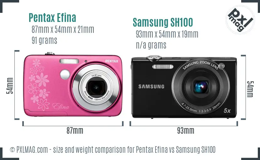 Pentax Efina vs Samsung SH100 size comparison
