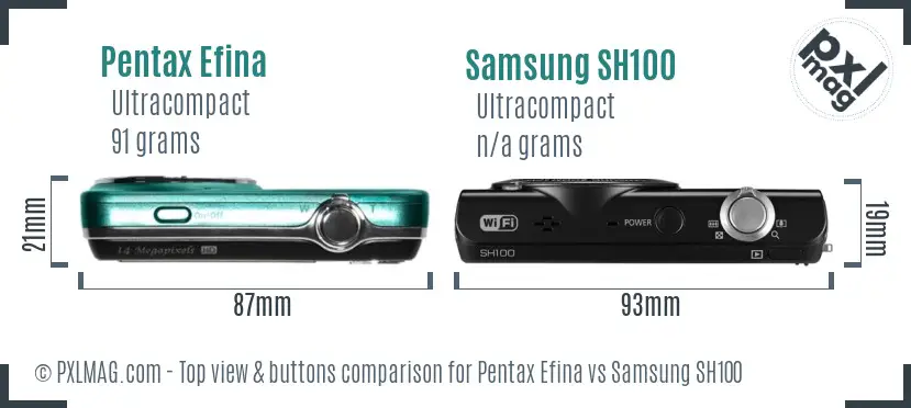 Pentax Efina vs Samsung SH100 top view buttons comparison