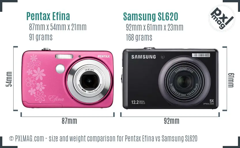 Pentax Efina vs Samsung SL620 size comparison
