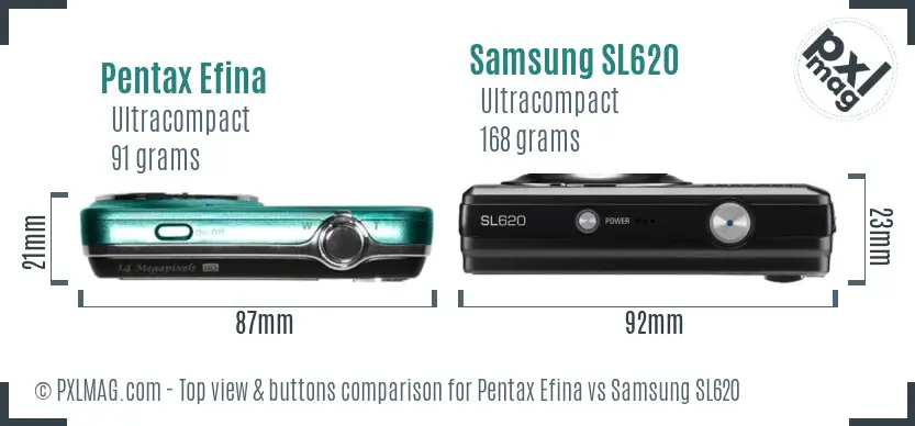 Pentax Efina vs Samsung SL620 top view buttons comparison