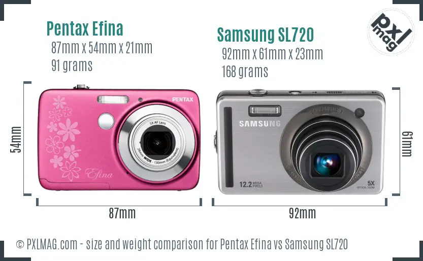 Pentax Efina vs Samsung SL720 size comparison