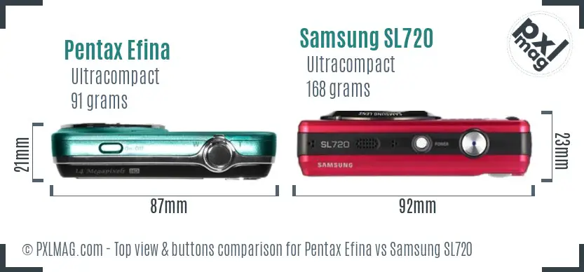 Pentax Efina vs Samsung SL720 top view buttons comparison