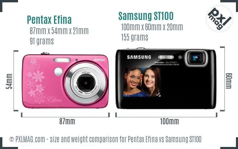 Pentax Efina vs Samsung ST100 size comparison