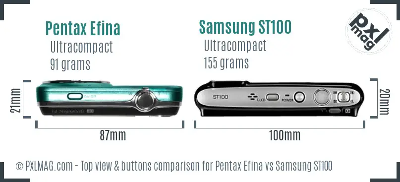 Pentax Efina vs Samsung ST100 top view buttons comparison