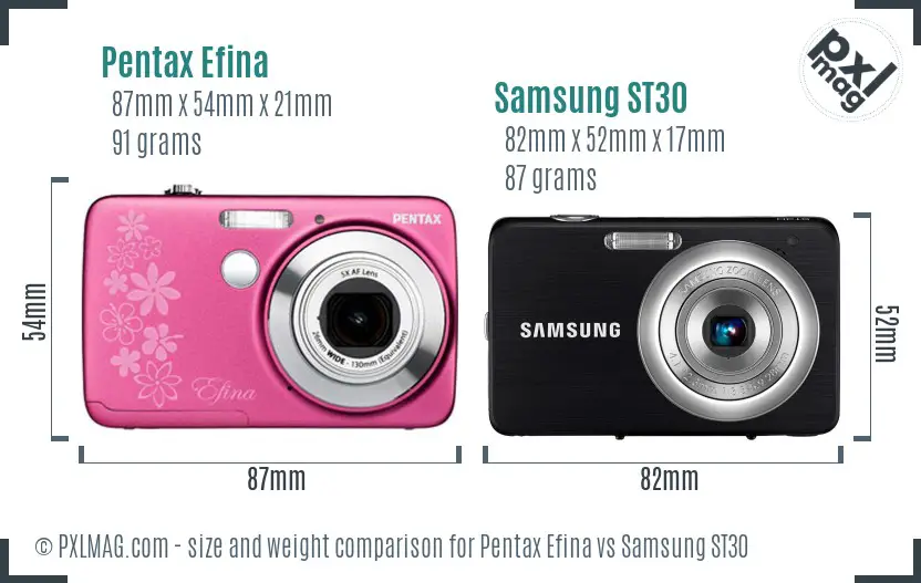 Pentax Efina vs Samsung ST30 size comparison