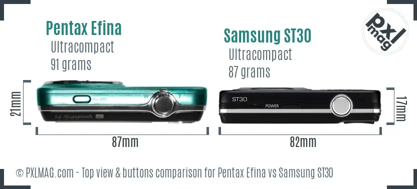 Pentax Efina vs Samsung ST30 top view buttons comparison