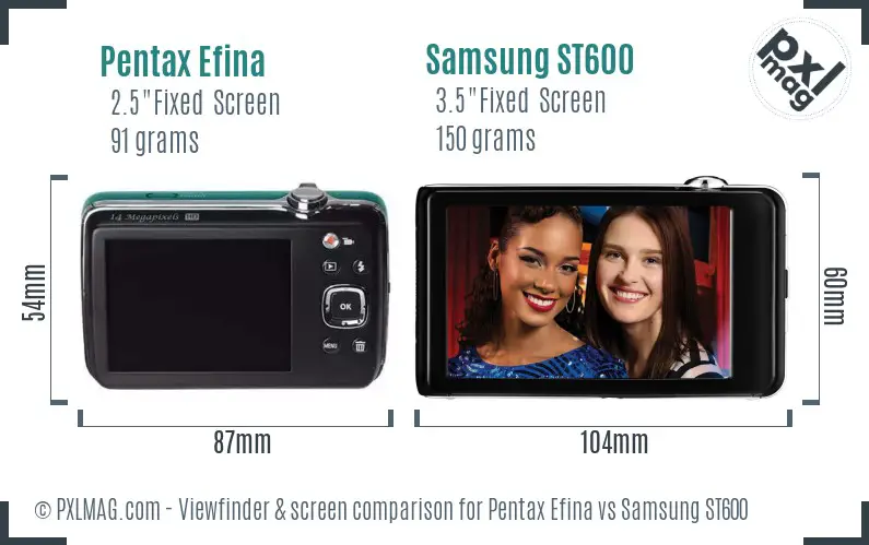 Pentax Efina vs Samsung ST600 Screen and Viewfinder comparison