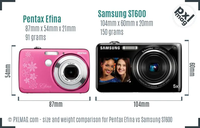 Pentax Efina vs Samsung ST600 size comparison