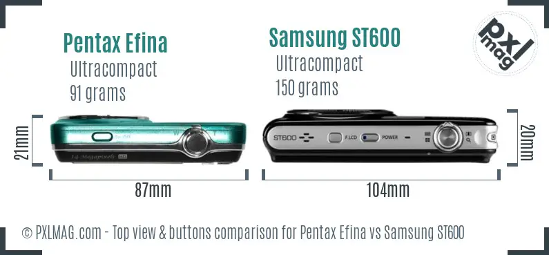 Pentax Efina vs Samsung ST600 top view buttons comparison