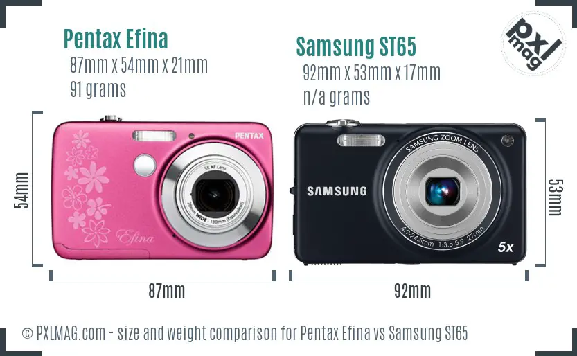 Pentax Efina vs Samsung ST65 size comparison