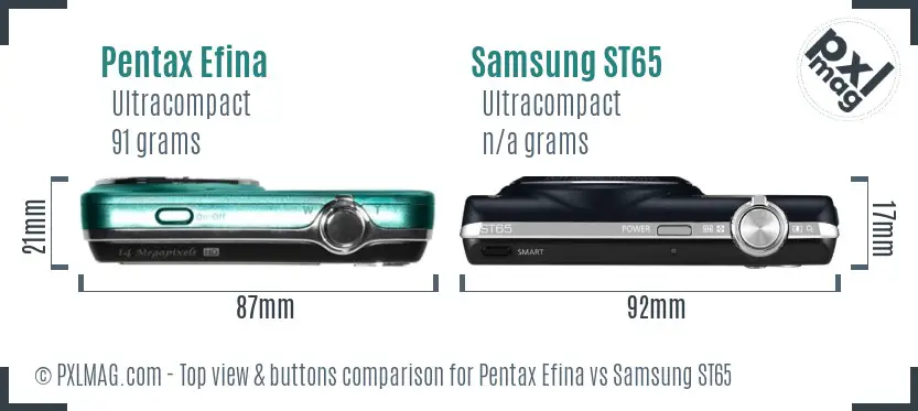 Pentax Efina vs Samsung ST65 top view buttons comparison