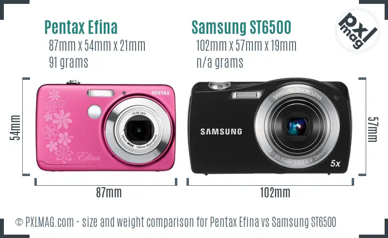 Pentax Efina vs Samsung ST6500 size comparison