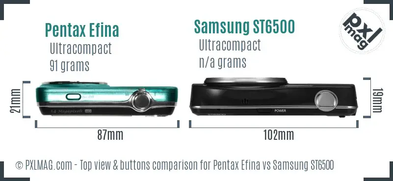 Pentax Efina vs Samsung ST6500 top view buttons comparison