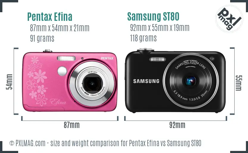 Pentax Efina vs Samsung ST80 size comparison