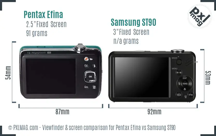 Pentax Efina vs Samsung ST90 Screen and Viewfinder comparison