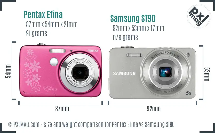Pentax Efina vs Samsung ST90 size comparison Pentax Efina vs Samsung ST90 size comparison