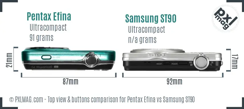 Pentax Efina vs Samsung ST90 top view buttons comparison
