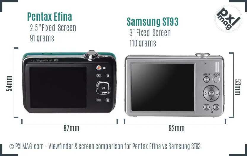 Pentax Efina vs Samsung ST93 Screen and Viewfinder comparison
