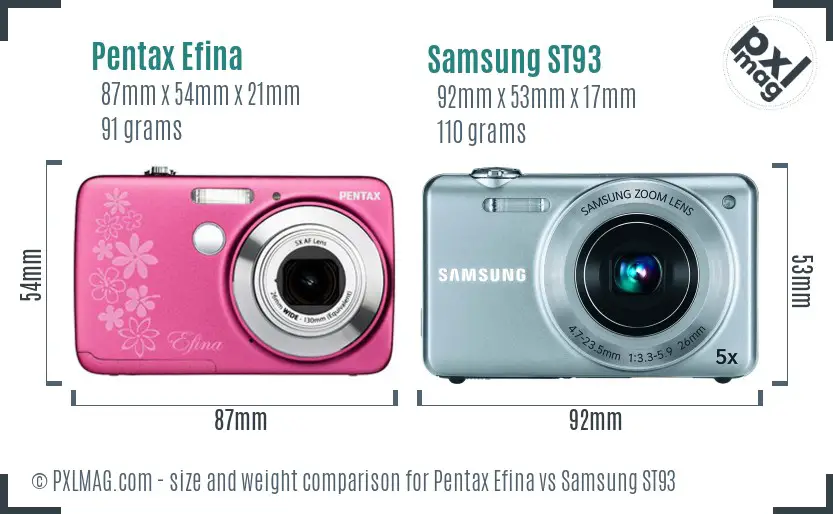 Pentax Efina vs Samsung ST93 size comparison