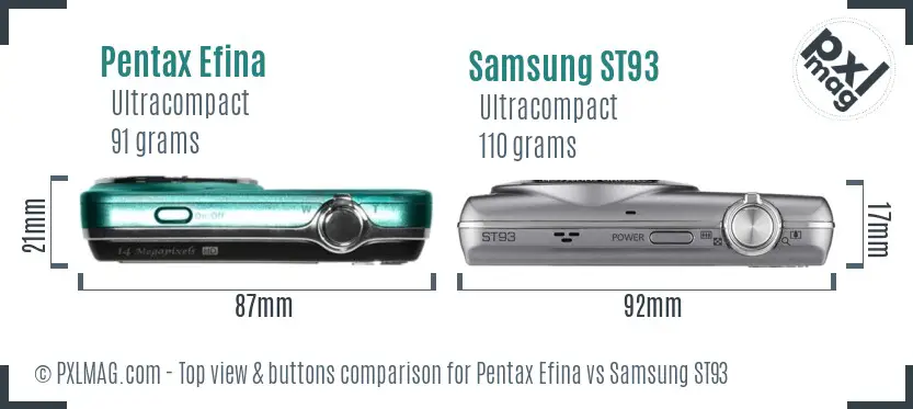 Pentax Efina vs Samsung ST93 top view buttons comparison