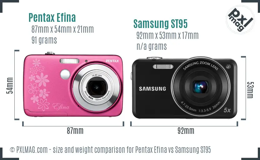Pentax Efina vs Samsung ST95 size comparison