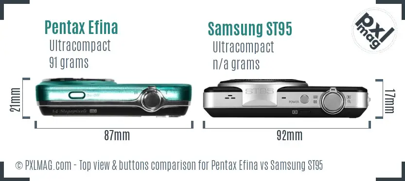 Pentax Efina vs Samsung ST95 top view buttons comparison
