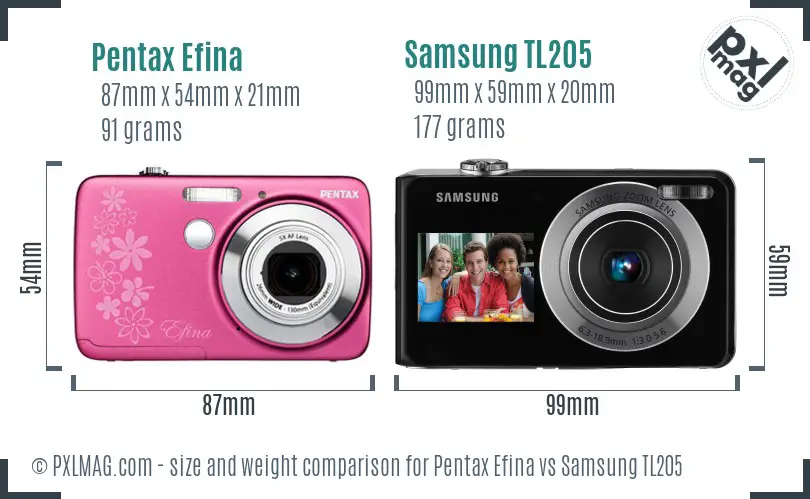 Pentax Efina vs Samsung TL205 size comparison