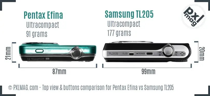 Pentax Efina vs Samsung TL205 top view buttons comparison