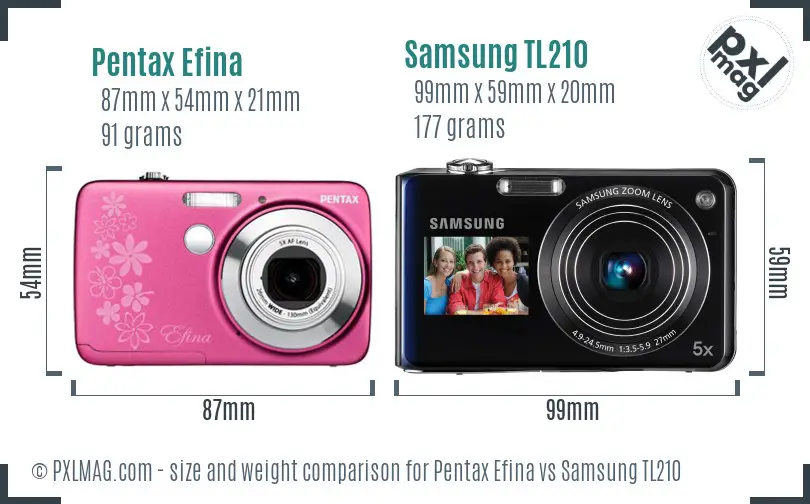 Pentax Efina vs Samsung TL210 size comparison