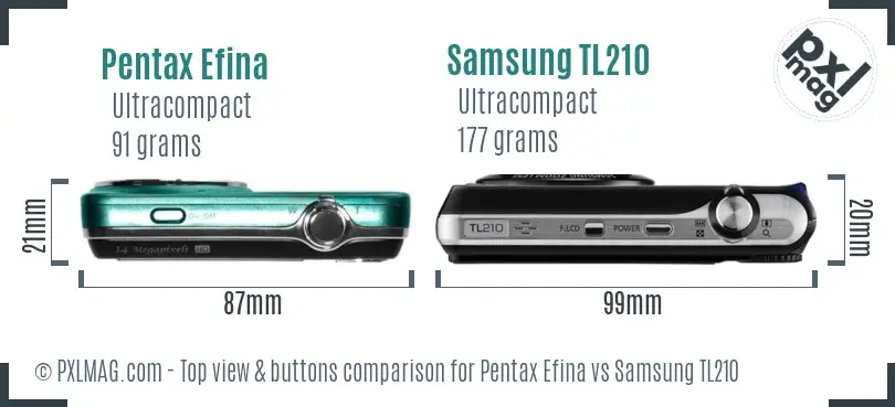 Pentax Efina vs Samsung TL210 top view buttons comparison