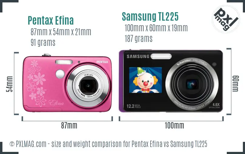 Pentax Efina vs Samsung TL225 size comparison