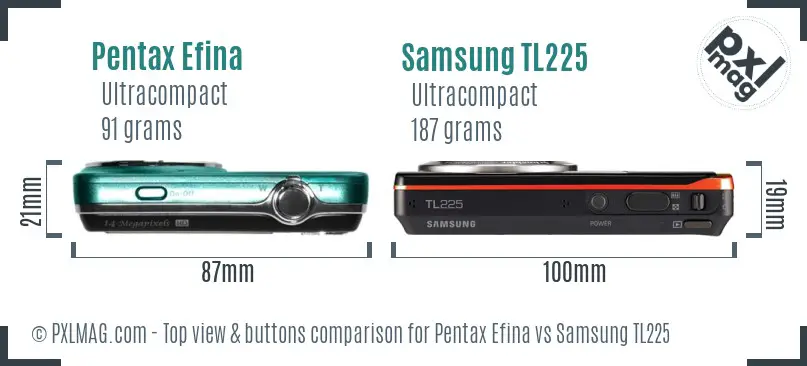 Pentax Efina vs Samsung TL225 top view buttons comparison