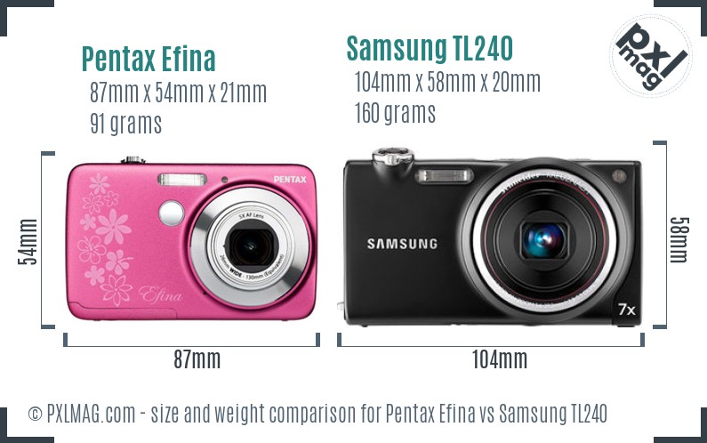 Pentax Efina vs Samsung TL240 size comparison