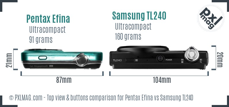 Pentax Efina vs Samsung TL240 top view buttons comparison