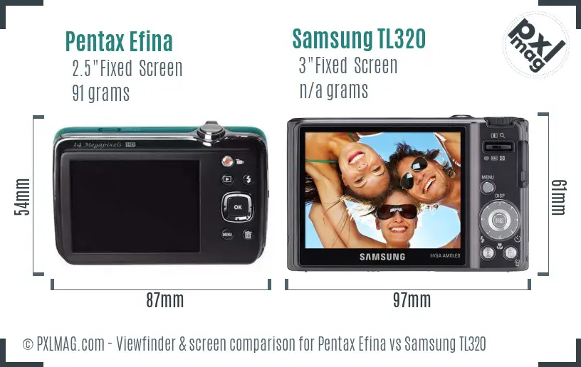 Pentax Efina vs Samsung TL320 Screen and Viewfinder comparison